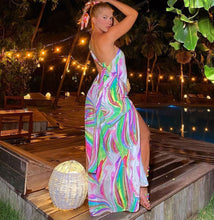 Load image into Gallery viewer, Arrival Spring Summer Women Wear Printed Lace up Slit Backless Vacation Dress Maxi Dress