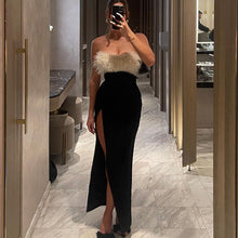 Load image into Gallery viewer, Winter Sexy Sexy off Shoulder Furry Tube Top Slit Dress Women
