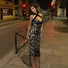 Load image into Gallery viewer, Sexy Night Club Women Clothing Cross Halterneck Backless Slim Fit Tight Leopard Print Elegant Sexy Dress