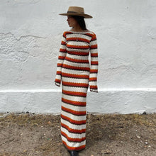 Load image into Gallery viewer, Striped Contrast Color Beach Vacation Sexy Dress Knitted Hollow Out Cutout Maxi Dress Blouse Summer Women