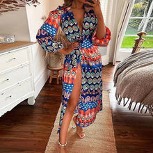 Load image into Gallery viewer, Women Clothing Autumn Sexy Slit Lace up Waist Controlled V neck Shirt Elegant Dress Women
