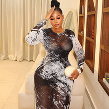 Load image into Gallery viewer, Personality Women Printed Wear Straight Hip Colorblock round Neck Long Sleeved Dress