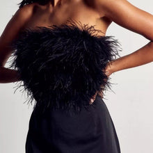 Load image into Gallery viewer, Autumn Winter Backless Dress Feather Tube Top Sexy Irregular Asymmetric Swing Dress