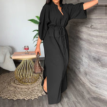 Load image into Gallery viewer, Autumn Women Clothing Casual Stand Collar Split Dress Solid Color Dress