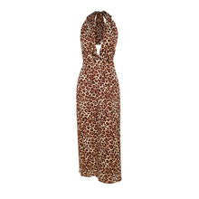 Load image into Gallery viewer, Deep V Plunge Leopard Print Strap Dress for Women Vacation Sexy Slim Fit Halter Backless Maxi Dress