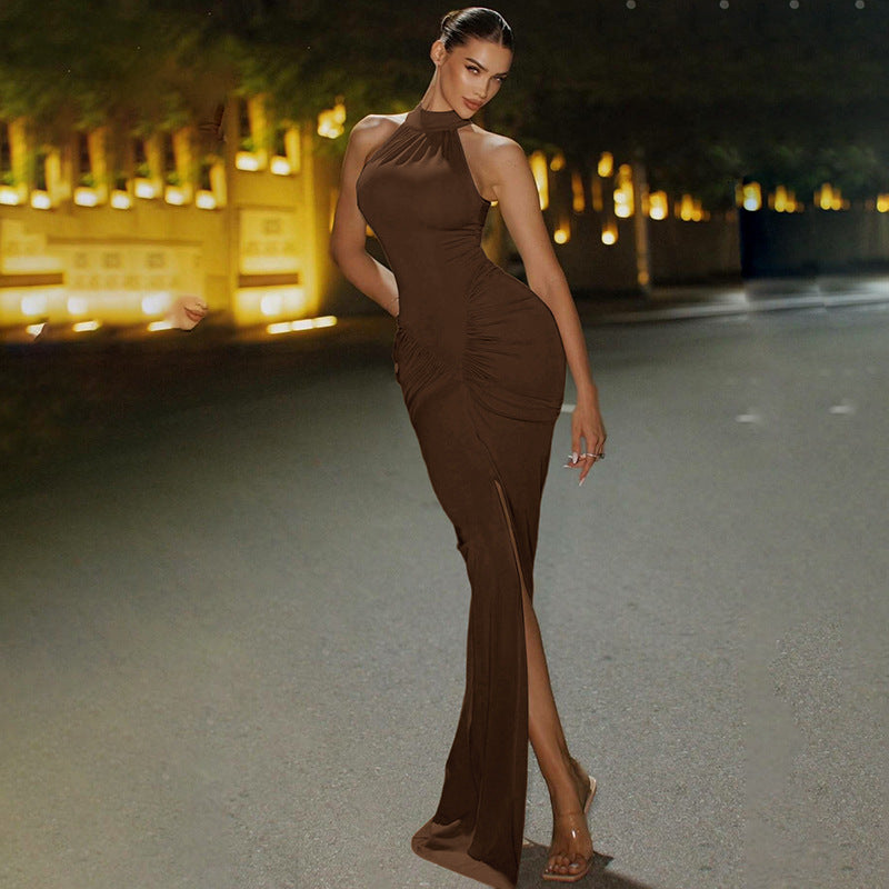 Women Summer Back Zipper Pleated Sleeveless Dress