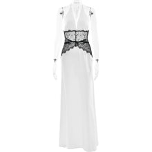 Load image into Gallery viewer, Summer Elegant Deep V Plunge Silky Satin Dress Stitching Halter Waist Tight Sexy Dress