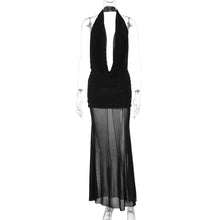 Load image into Gallery viewer, Hollowed out Backless Halter Deep V Plunge Hip Matching Mesh Dress Two Piece Set