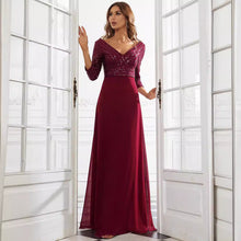 Load image into Gallery viewer, Middle East Women Chiffon Double V neck Dress A line Large Hem Sequin Stitching Evening Dress