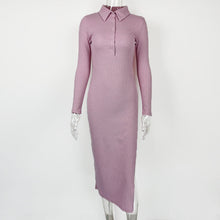 Load image into Gallery viewer, Autumn Winter Women Clothing Sexy Slit Slim Rib Button Long Sleeve Dress