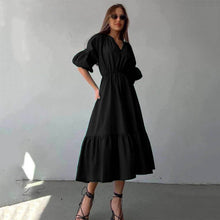 Load image into Gallery viewer, V neck Dress Office High Waist French Half Sleeve A line Dress Women Casual Dress Summer