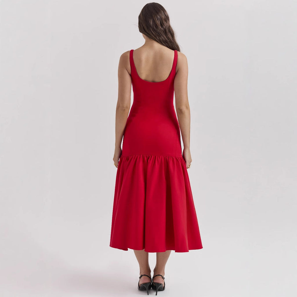 Summer Square Collar Cut Ballet Sheath Fitted Waist Fishtail Strap Dress for Women Elegant Bubble Dress Women