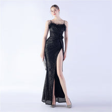 Load image into Gallery viewer, Ostrich Hair Craft Floral Wedding Annual Meeting High End Evening Dress