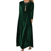 Load image into Gallery viewer, Spring Gold Velvet Slimming Crew Neck Maxi Dress
