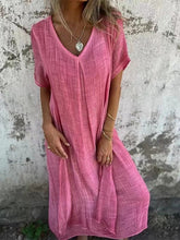Load image into Gallery viewer, Cotton Linen V neck Semi Formal Dress