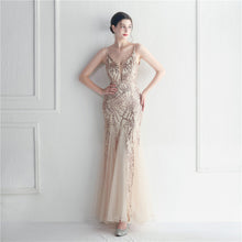 Load image into Gallery viewer, Popular Mesh Beads Sequined Dress Long Evening Dress Star Event Exhibition Stage