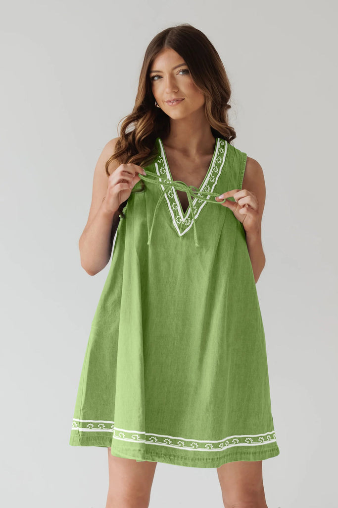 Summer Street Hipster V neck Sleeveless Embroidered Vest Denim Dress