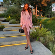 Load image into Gallery viewer, Full Support Ruffled Lace up Casual Elegant Solid Color Long Sleeve Shirt Dress