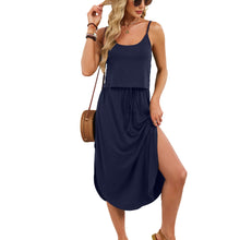Load image into Gallery viewer, Spring Summer Solid Color U Neck Camisole Drawstring Split Dress