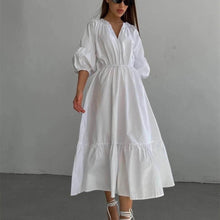 Load image into Gallery viewer, V neck Dress Office High Waist French Half Sleeve A line Dress Women Casual Dress Summer