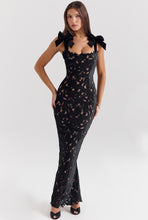 Load image into Gallery viewer, Spring Summer Entry Lux Bow High Sense Embroidered Hollow Out Cutout Sheath Dress
