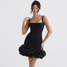 Load image into Gallery viewer, Women Sexy Black Slip Dress Party Sexy Backless Square Collar Dress French Dress