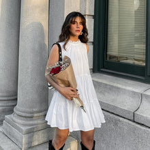 Load image into Gallery viewer, Spring Summer All Match White Elegant Dress round Neck Sexy Bow Lace up Elegant Loose Short Women Clothing