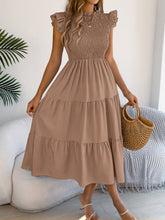 Load image into Gallery viewer, Women Clothing Spring Summer Solid Color Stringy Selvedge Flying Sleeves Smocking Waist-Slimming Maxi Dress