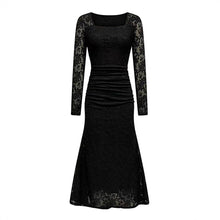 Load image into Gallery viewer, Autumn Winter Women Clothing Fashionable Elegant Lace Stitching Square Collar Slimming Pleated Maxi Dress