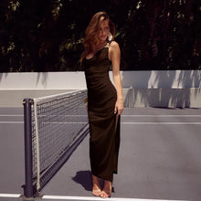 Load image into Gallery viewer, Fashionable All Match Sling Swing Collar Pleating Sheath High Waist Slit Sleeveless Maxi Dress