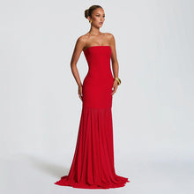 Load image into Gallery viewer, Women Clothing Autumn Winter Solid Color Elegant Sleeveless Chiffon Stitching Tube Top Ribbon Maxi Dress