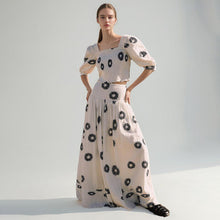 Load image into Gallery viewer, Korean Casual Summer Square Collar Puff Sleeve Peplum Top High Waist Print Skirt Set