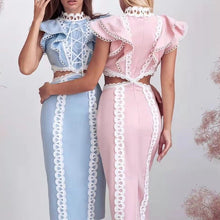 Load image into Gallery viewer, Elegant Women Hip Sexy Solid Color Ruffles Stitching Scheming Hollow Out Cutout out Maxi Dress