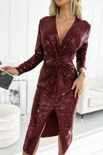 Load image into Gallery viewer, Women Clothing V neck Long Sleeve Dress Sequ Formal Dress
