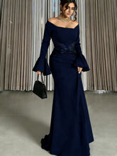 Load image into Gallery viewer, Women Clothes Long Sleeve off Shoulder Stitching Ruffle Slim Dress