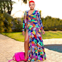 Load image into Gallery viewer, Summer Women Printed Sexy Dress Vacation Split Deep V Plunge Dress