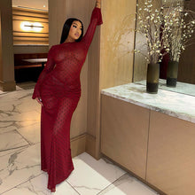 Load image into Gallery viewer, Elegant Women Clothing Pleated Print Polka Dot Slim Hip round Neck Long Sleeve Cocktail Tight Dress