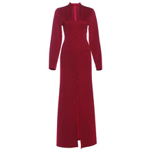 Load image into Gallery viewer, Autumn French Solid Color V neck High Waist Slim Slimming Slit Dress