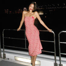 Load image into Gallery viewer, French Romantic Women Tube Top Heart Printing Slim Fit Sheath Dress Date Ancient Military Uniform Maxi Dress