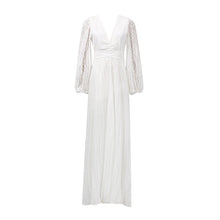 Load image into Gallery viewer, Spring Deep V Plunge neck Lantern Sleeve Maxi Dress Tight Waist Slimming Pleated Design Dress for Women