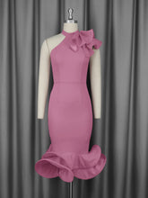 Load image into Gallery viewer, Elegant Half Turtleneck Ruffled Dress off Shoulder Ruffled Hem Cocktail Evening Dress