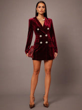 Load image into Gallery viewer, Velvet Coat Women Polo Collar Elegant British Double Breasted Slim Business Blazers Dress