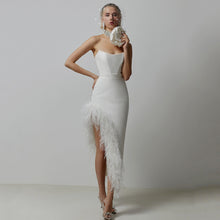 Load image into Gallery viewer, Sexy Split Tube Top Side Feather Bandage Slim Elastic Party Midi Dress Dress