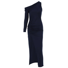 Load image into Gallery viewer, Women Clothes Summer Oblique Shoulder Long Sleeve Slim Fit Slit Dress