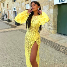 Load image into Gallery viewer, Women Clothing Autumn Sexy Lace Flared Sleeve Slit Dress