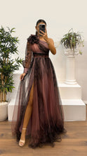 Load image into Gallery viewer, Spring Autumn Oblique Shoulder Mesh Floral Print Dress Casual Loose Party Dress Dress