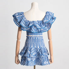 Load image into Gallery viewer, Summer French Wooden Ear Short Top High Waist Cake Layer Skirt Sexy Two Piece Suit Suit
