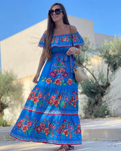 Load image into Gallery viewer, Spring Summer off Shoulder Red Floral Printed Long Large Hem Dress