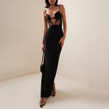 Load image into Gallery viewer, Black Knitted Bandage One Piece Dress Women Cross Spaghetti Straps Slimming Commuting Date Cocktail Slim Fit Maxi Dress