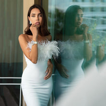 Load image into Gallery viewer, Spring Women Clothing Sexy Feather Tube Top Dress Sheath Office Tight Dress